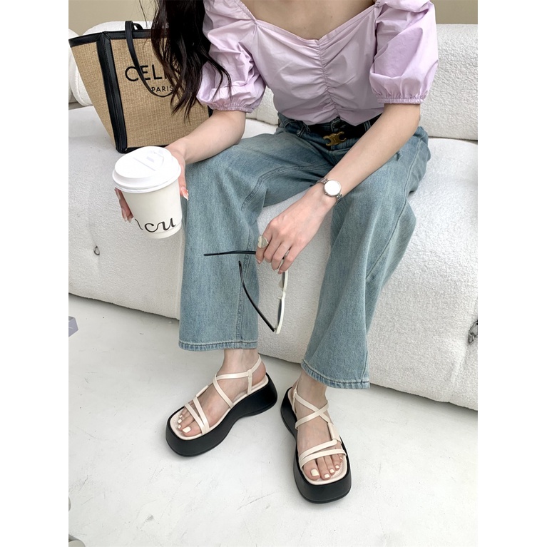 Giày Sandal Đế Xuồng Dày Mùa Hè 2023 Hở Ngón Quai Cài Khóa Phong Cách Mới Cho Nữ