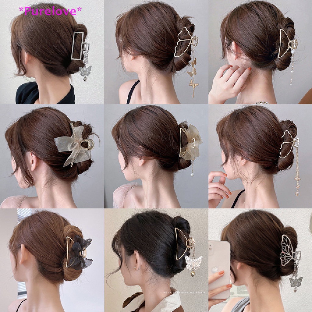 1 Chiếc Kẹp Tóc Kim Loại Màu Vàng Hình Bướm / Hình Học Cỡ Lớn Thanh Lịch Cho Nữ Mới