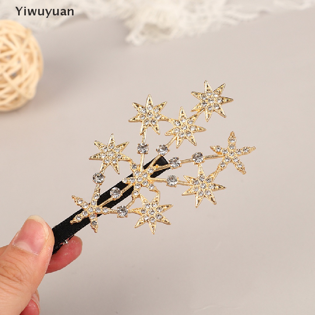 < Yiwuyuan > Kẹp Tóc Đính Pha Lê Màu Vàng / Bạc Thời Trang Cho Nữ