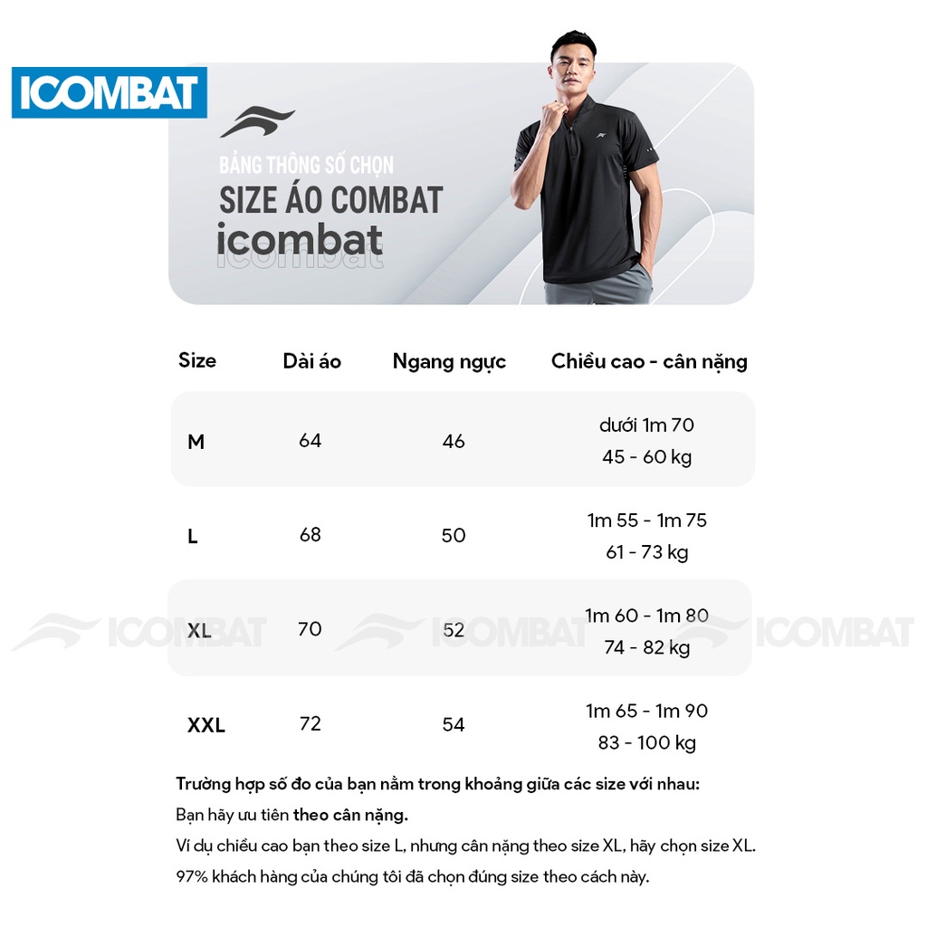 Áo thun Body Tee nam cổ trụ iCOMBAT CoolMax™ S6 Logo thoáng khí kiểu Polo thể thao có khóa kéo