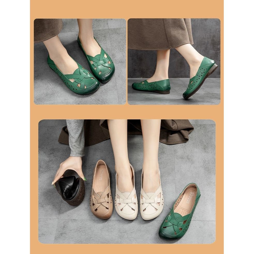 Xăng đan Da Đế Mềm Thoải Mái Dành Cho Phụ Nữ Trung Niên