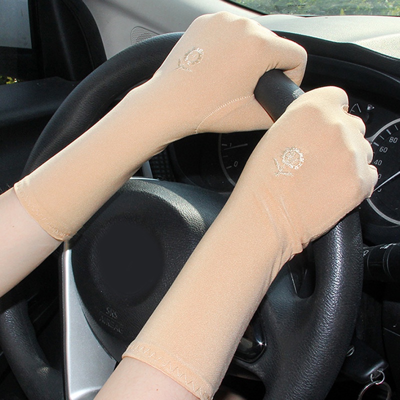 Găng Tay Lái Xe Năm Ngón Co Giãn Thêu Hoa Màu Sắc Xinh Xắn