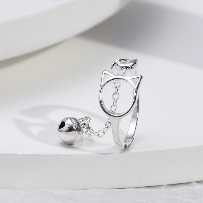 Nhẫn Hở Màu Bạc Đơn Giản Có Thể Điều Chỉnh Kích Thước Hình Mèo Thời Trang Cho Nữ