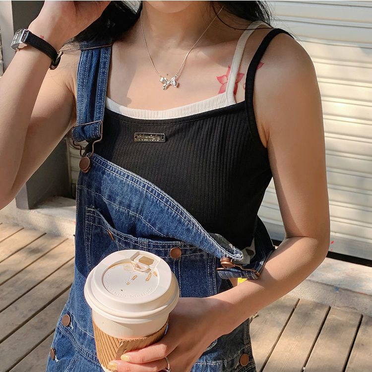 Wild Girl Áo Croptop Giả Hai Lớp Màu Trơn Thời Trang Cho Nữ