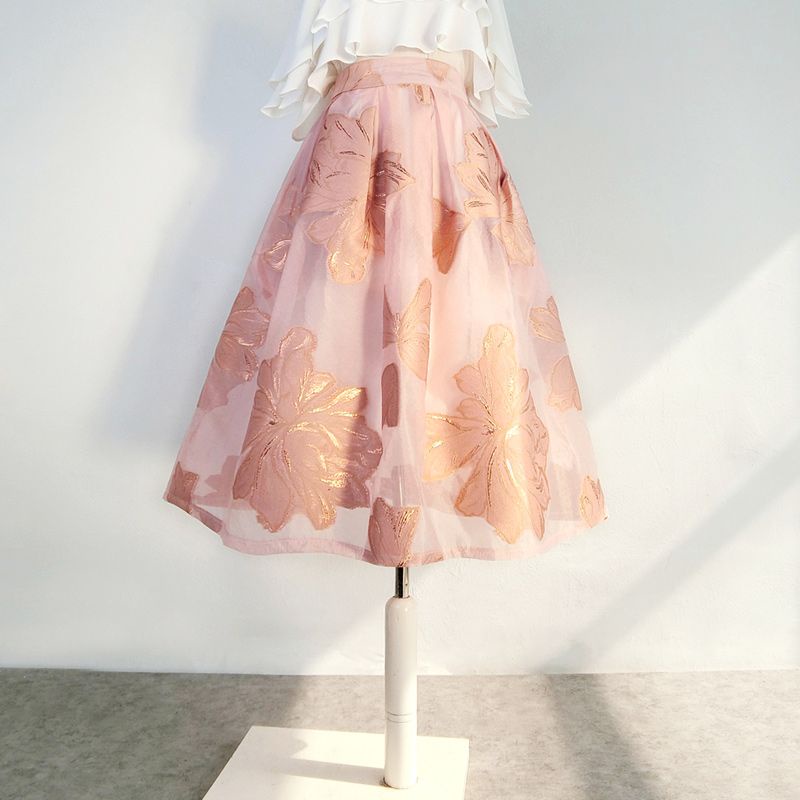 Chân Váy Pettiskirt Eo Cao Thêu Họa Tiết Màu Hồng Thanh Lịch Thời Trang Xuân Hè Hàng Mới 2023