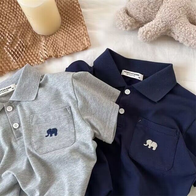 Áo polo Ngắn Tay Thêu Hình Chú Voi Dễ Thương Cho Bé