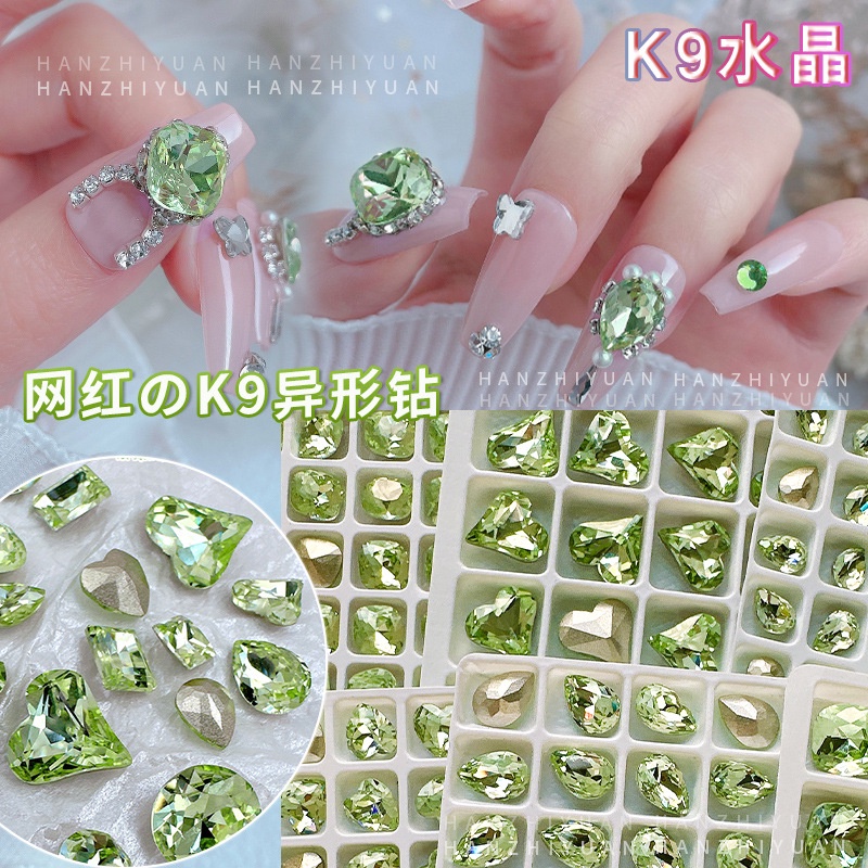 Túi 3 viên đá K9 màu xanh lá cây, phụ kiện Nail trang trí móng