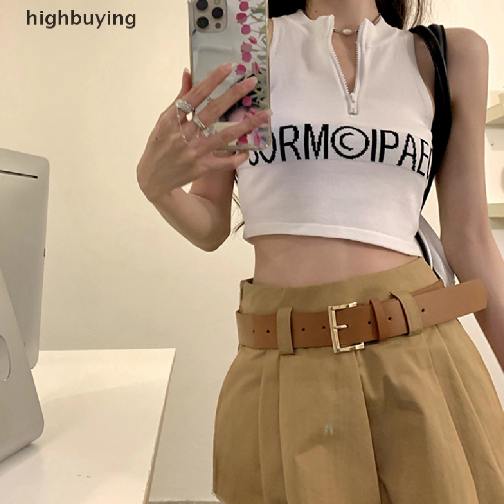 Áo Hai Dây Khóa Kéo In Chữ Belle Thời Trang Đường Phố Quyến Rũ Cho Nữ