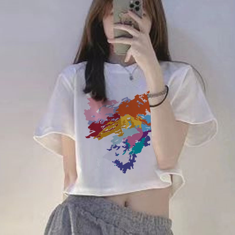 NRVP Áo Thun 100% Cotton Tay Ngắn Dáng Rộng In Họa Tiết Phong Cách Hàn Quốc Thời Trang Cho Nữ