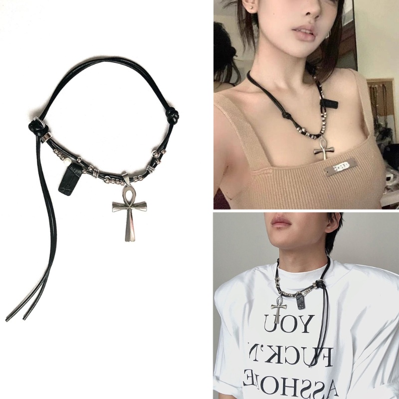 Vòng Cổ Dây Da Mặt Thánh Giá Bằng Titan Phong Cách hip hop Thời Trang Cho Cặp Đôi
