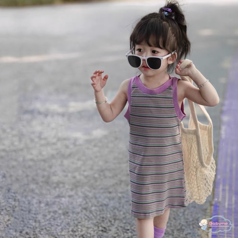 Đầm Mùa Hè Thoải Mái Dễ Thương Kẻ Sọc Phong Cách Hàn Quốc Cho Bé Gái