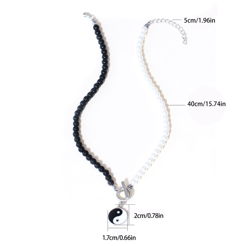 Fancy Vòng Cổ Chuỗi Hạt Ngọc Trai Trắng Đen Thái Cực Quyền Phong Cách Hip Hop Cho Nữ