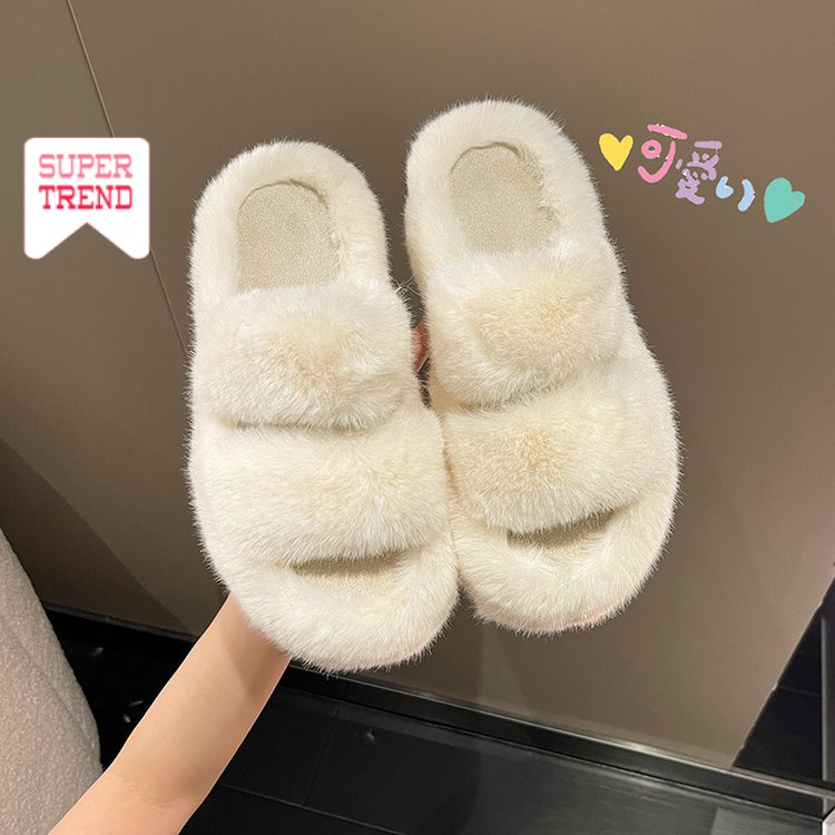 Dép Lông Xù Mũi Tròn Hở Ngón Ấm Áp Dễ Thương Thời Trang