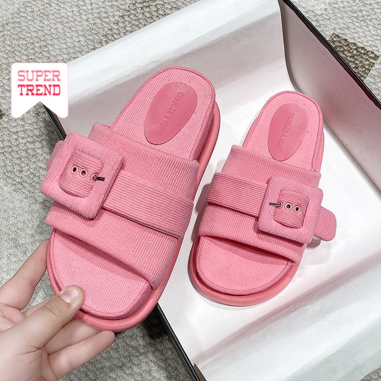 Dép Mũi Tròn Đế Dày Màu Trơn Thoải Mái Thời Trang Mùa Hè Phong Cách Hàn Quốc