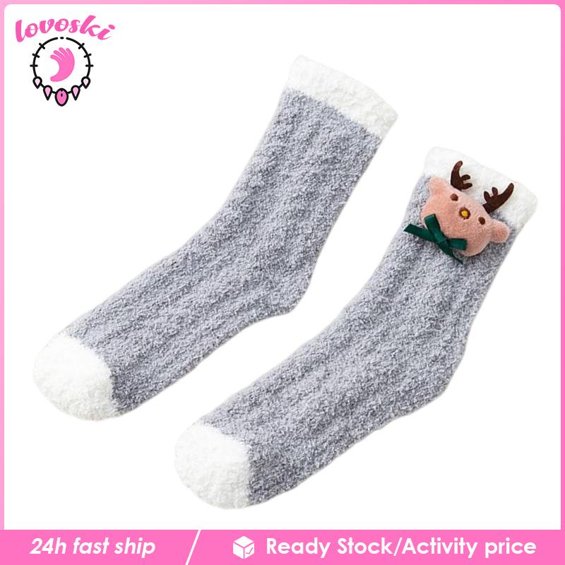 [Lovoski] Vớ Lông Cừu Cổ Thuyền Thoải Mái Giữ Ấm Mùa Đông Mang Hàng Ngày Cho Nữ