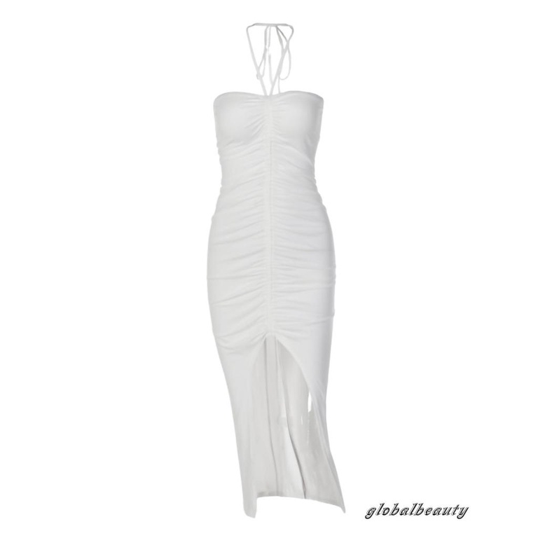 Gb-đầm Ống Dây Rút Xếp Ly Cắt Xẻ Cao Màu Trơn Có Thể Điều Chỉnh Cho Nữ Vào Mùa Hè