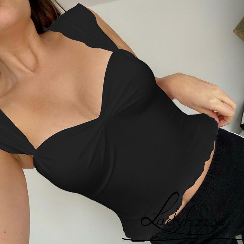 Áo Croptop Không Tay Cổ Chữ V Màu Trơn Thời Trang Mùa Hè Dành Cho Nữ