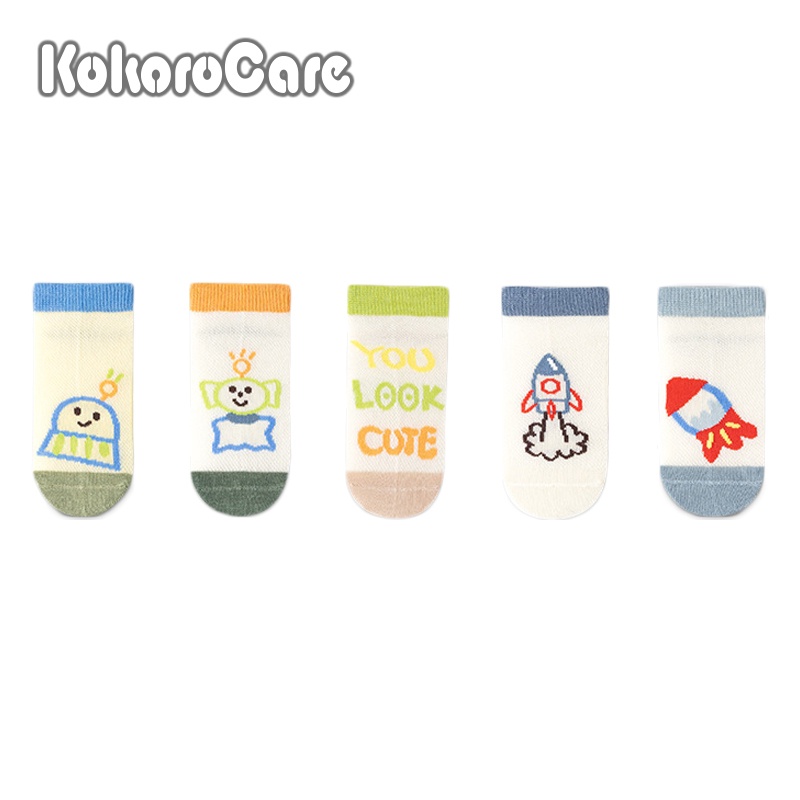 Set 5 đôi vớ KOKOROCARE YSZ-72 phối lưới hoạt hình thời trang 2023 cho bé 1-12 tuổi