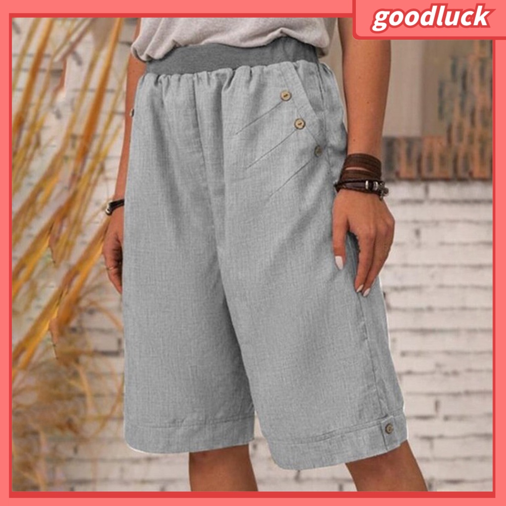 [GUC] Quần Short Nữ Lưng Thun Co Giãn Phù Hợp Với Mọi Phong Cách Đường Phố Dài Đến Đầu Gối Cho Hoạt Động Ngoài Trời