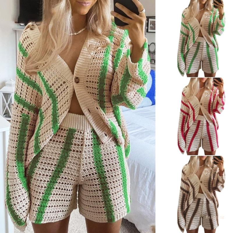 Quần Short Dệt Kim Y2k Y2k Họa Tiết Kẻ Sọc Thời Trang Cho Nữ