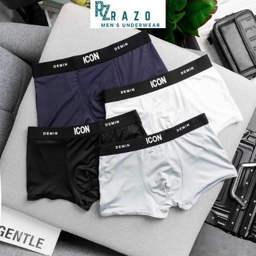 Quần Lót Nam Boxer Thun Lạnh Combo 4 Cái, Quần Sịp Nam Boxer Cao Cấp Co Giãn 4 Chiều Cực Thoáng Khí Kháng Khuẩn IC-RZ