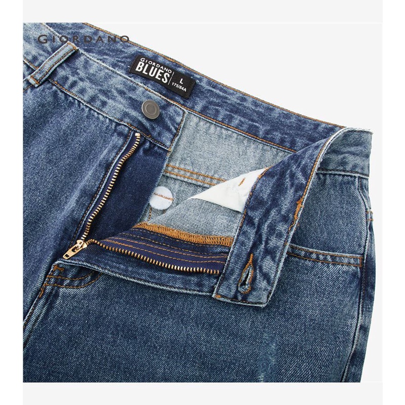 Quần jean dài GIORDANO 18112067 5 túi công nghệ Scratch Wash cho nam