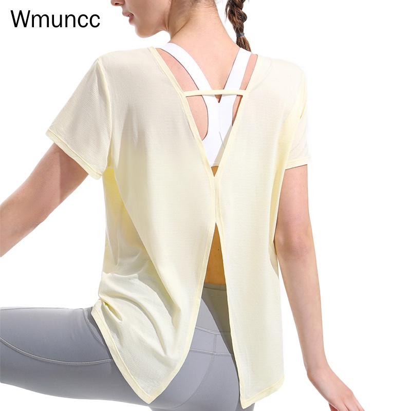 Áo Thun Thể Thao Cổ Chữ V Xẻ Lưng Nhanh Khô Thoáng Khí Thời Trang Cho Bạn Gái