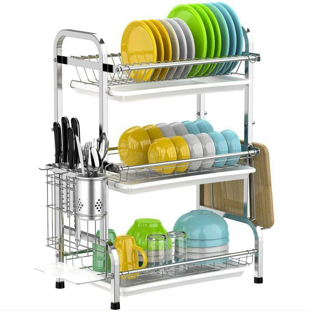 Kệ nhà bếp, kệ úp chén, bát, đĩa INOX 2-3 tầng cao cấp. Kích thước 2T R56 x C39 x S26 cm. 3T R56 x C61 x S26 cm (QM29)