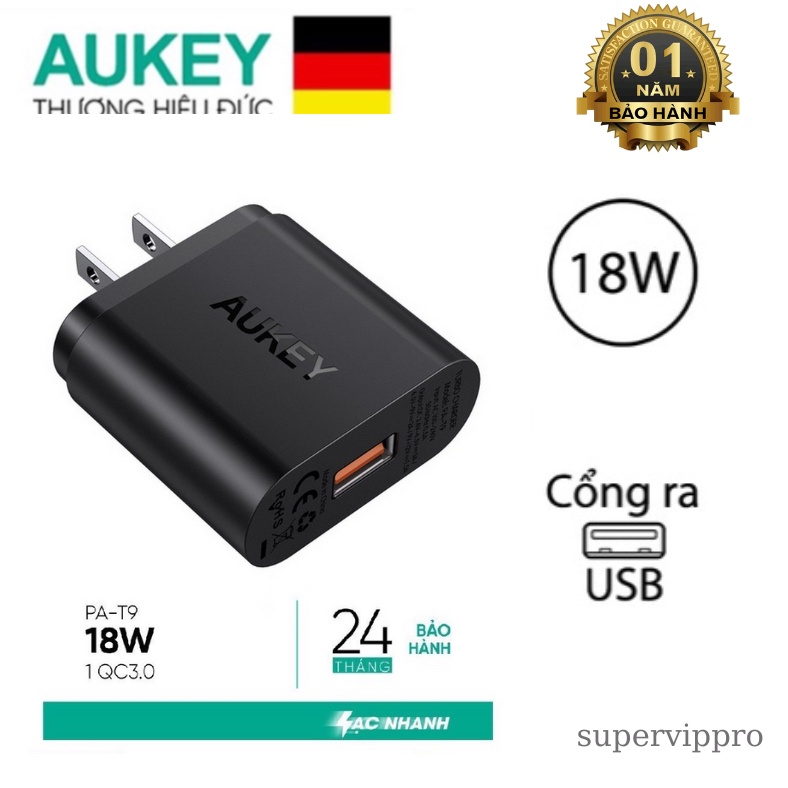 CỦ SẠC NHANH QUICK CHARGE 3.0 AUKEY PA-T9 18W(Chính hãng-Bảo hành:12T)
