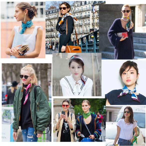 Khăn vuông chất liệu lụa Satin phong cách vintage thời trang