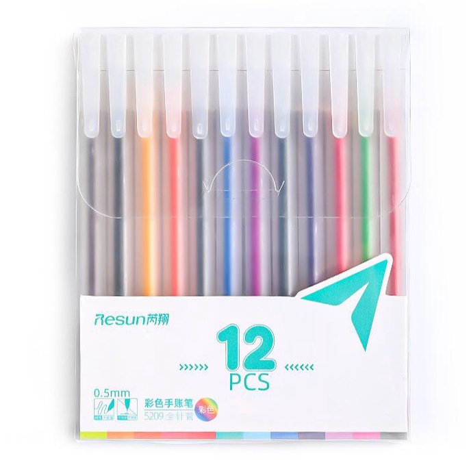 Set 12 Bút Mực Gel 0.5mm Màu Sáng / Đen Mượt Mà Thay Thế