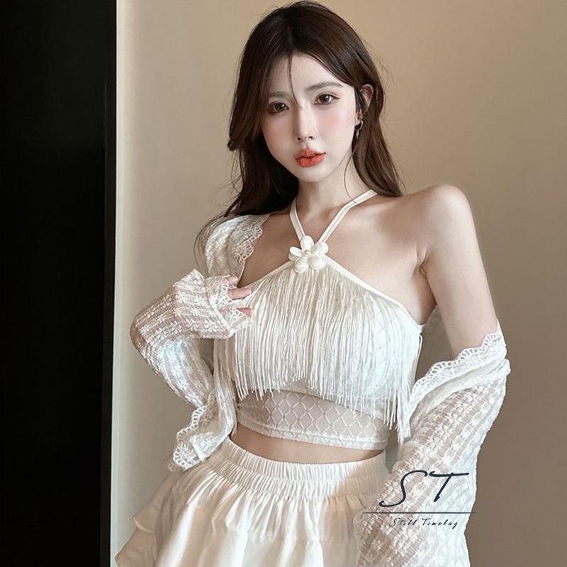 Áo Hai Dây Mỏng Mùa Hè CY03 Họa Tiết Hoa Có Tua Rua Cho Nữ