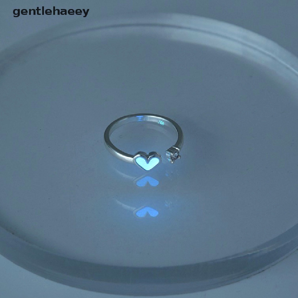 Nhẫn Hình Trái Tim Phát Sáng Trong Bóng Tối Thời Trang Có Thể Điều Chỉnh Màu Bạc / Hồng / Xanh Dương Cho Cặp Đôi