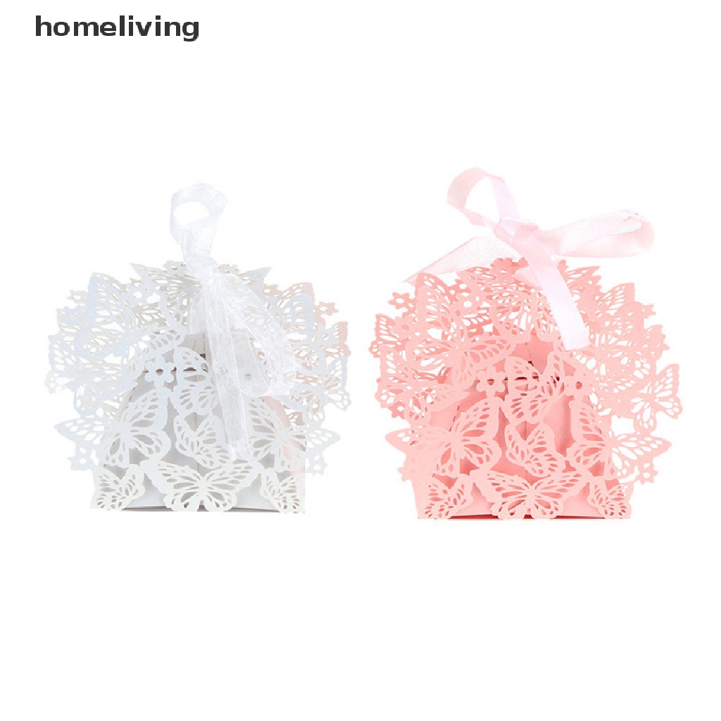 Set 10 / 50 / 100 Hộp Giấy Đựng Kẹo Thắt Nơ Ruy Băng