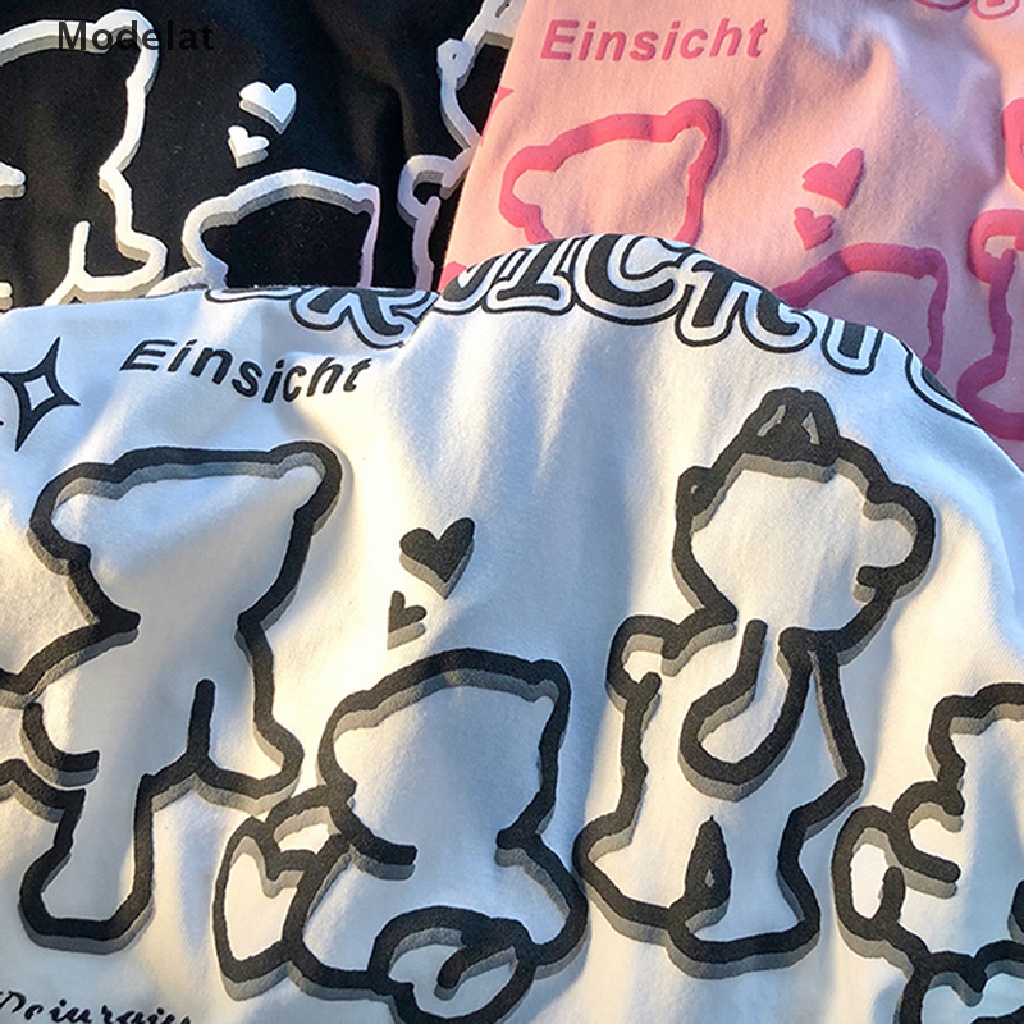 Áo Thun Tay Ngắn Cổ Tròn Dáng Rộng In Hình Gấu Kiểu Retro Mỹ Dễ Thương Cho Nữ