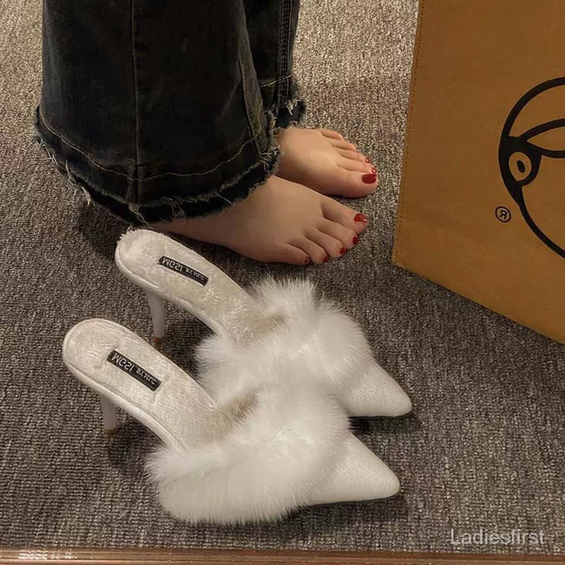 Dép Cao Gót Phối Lông Thời Trang Thu Đông 2022 Mới