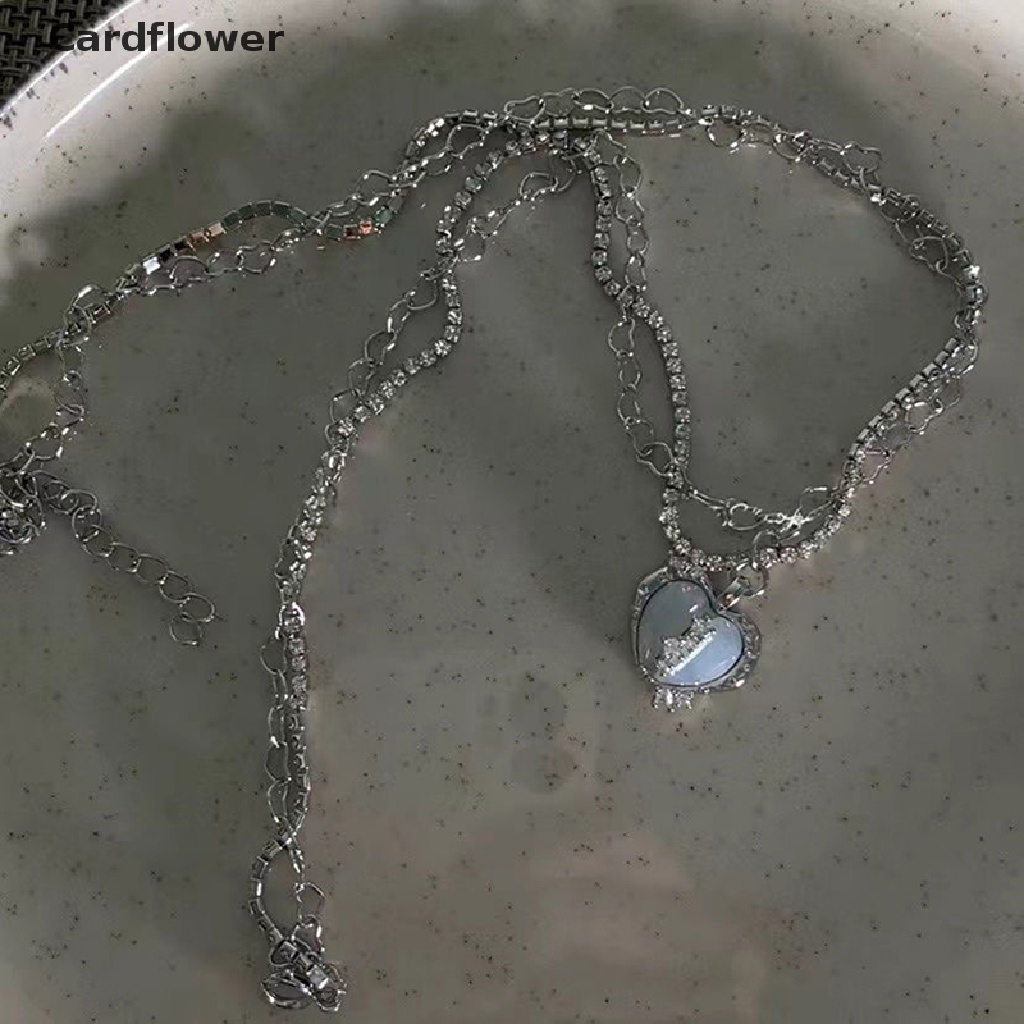 &lt; Cardflower &gt; Vòng Cổ Choker Nhiều Lớp Sáng Bóng Mặt Trái Tim Màu Bạc Thời Trang Trang Sức Tiệc Tùng Đang Giảm Giá