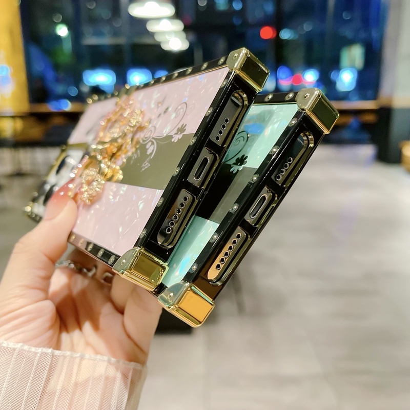 Ốp Điện Thoại Dạng Vuông Có Giá Đỡ Hình Hoa Bướm Cho iPhone 14promax 14pro 14 plus 13 13promax 12 / 12pro 11promax Xsmax XR