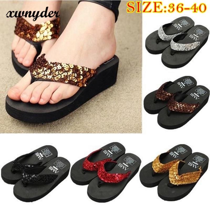 Dép Quai Ngang Chống Trượt Đính Kim Sa Lấp Lánh Thời Trang Cho Nữ