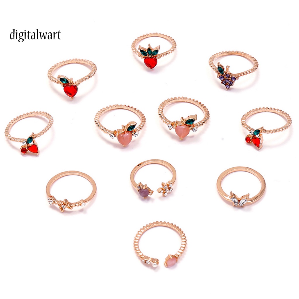 Kỹ Thuật Số| Set 11 Nhẫn Đeo Khớp Ngón Tay Hình Trái Cây Đính Đá Xinh Xắn Dành Cho Nữ