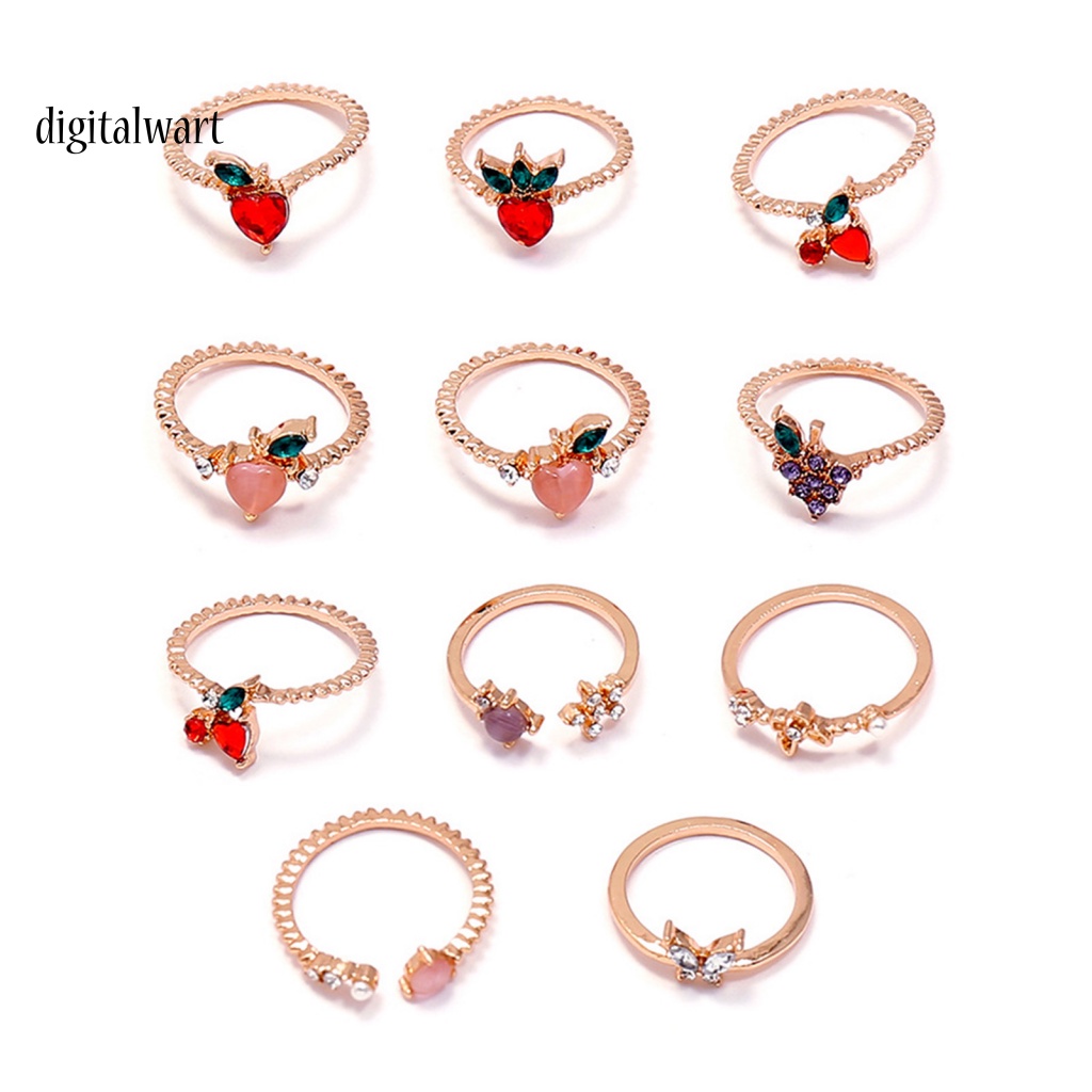 Kỹ Thuật Số| Set 11 Nhẫn Đeo Khớp Ngón Tay Hình Trái Cây Đính Đá Xinh Xắn Dành Cho Nữ