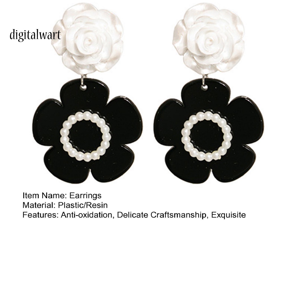 Kỹ Thuật Số| 1 Đôi Bông Tai Dáng Dài Mạ Điện Họa Tiết Hoa Trà Đính Ngọc Trai Nhân Tạo Thời Trang