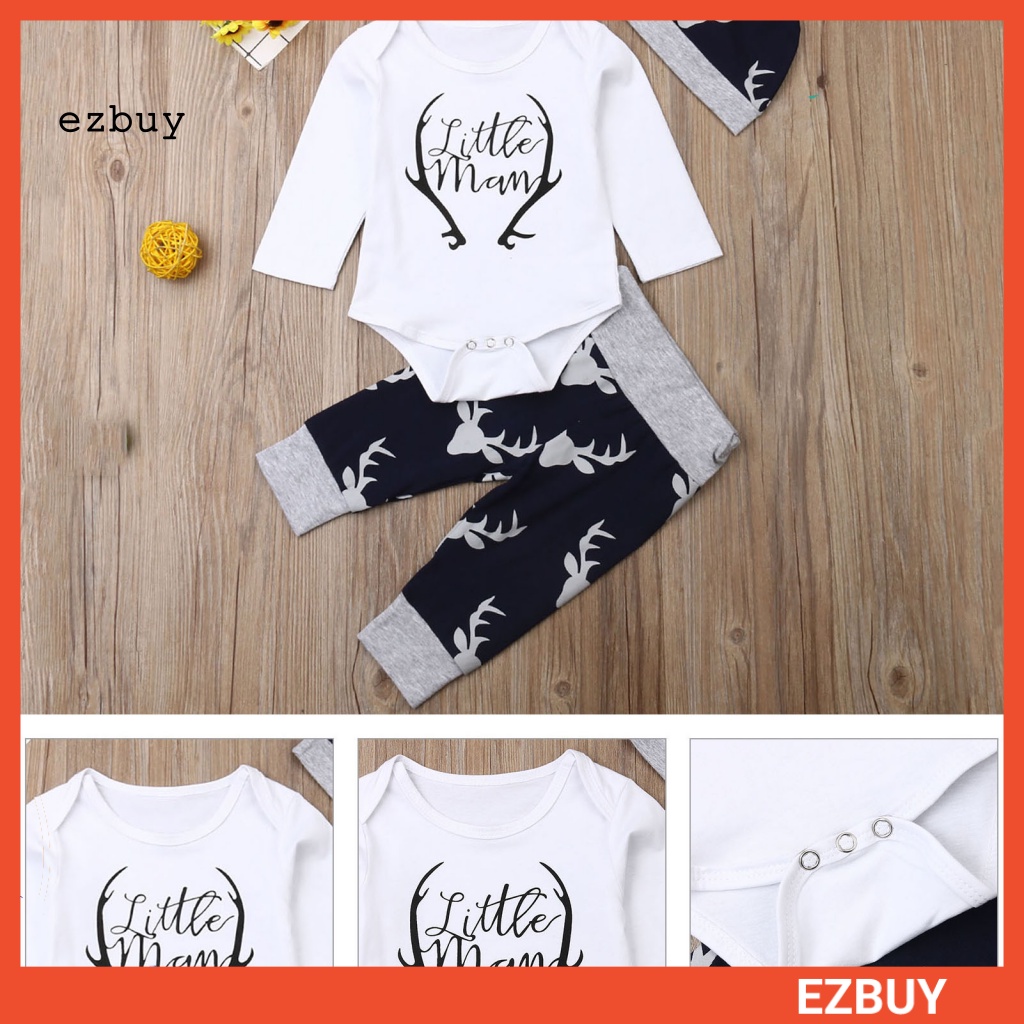 Bộ 3 Món Áo Liền Quần Tay Dài In Chữ Hoạt Hình + Mũ Trùm Tiện Dụng Cho Bé Sơ Sinh