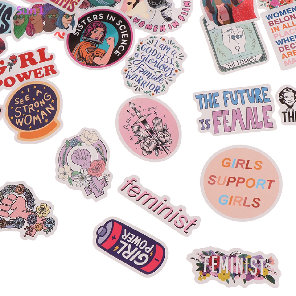 Set 50 Miếng Dán Hoạt Hình Feminist Trang Trí Ván Trượt / Laptop / Điện Thoại / Va Li
