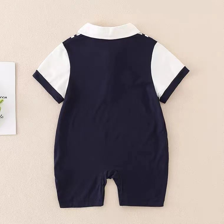 Bộ Áo Liền Quần Giả Hai Mảnh Tay Ngắn Thắt Nơ Phong Cách Quý Ông Thời Trang Mùa Hè Dành Cho Bé Trai