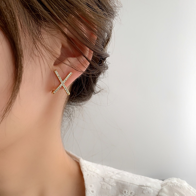 Bông Tai Bạc 925 Hình Chữ X Thiết Kế Tối Giản Phong Cách Hipster Cho Nữ