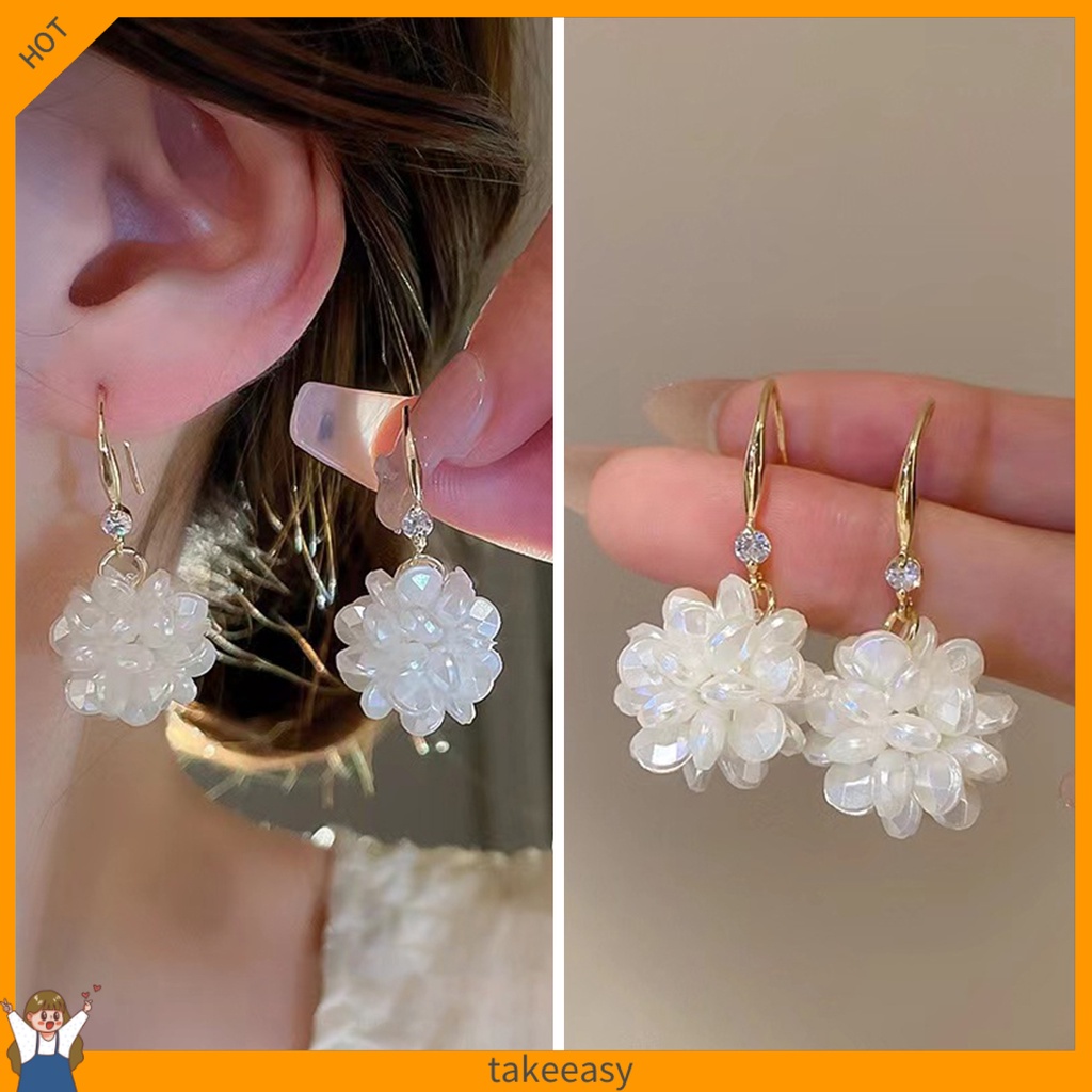 Dụng Cụ Cầm Tay Dễ Sử Dụng| 1 Đôi Bông Tai Móc Mặt Hình Hoa Nhỏ Màu Trắng Trơn Phong Cách Pháp Thanh Lịch Thời Trang