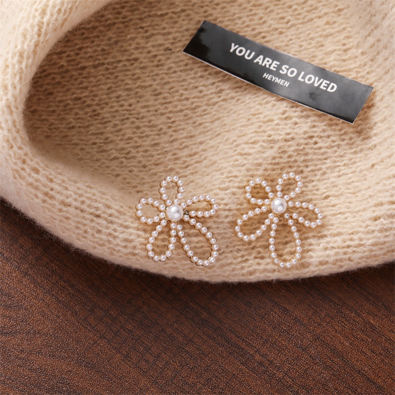 Bông Tai Hình Hoa Đính Ngọc Trai Nhân Tạo Phong Cách Hàn Quốc Thời Trang