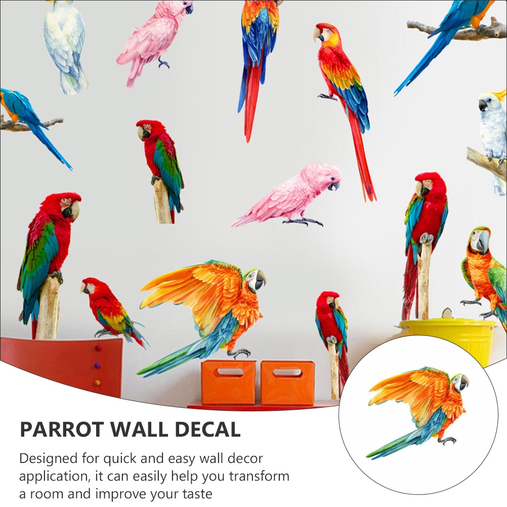 Miếng Dán Tường Hình Vẹt Nhiều Màu Chống Va Chạm