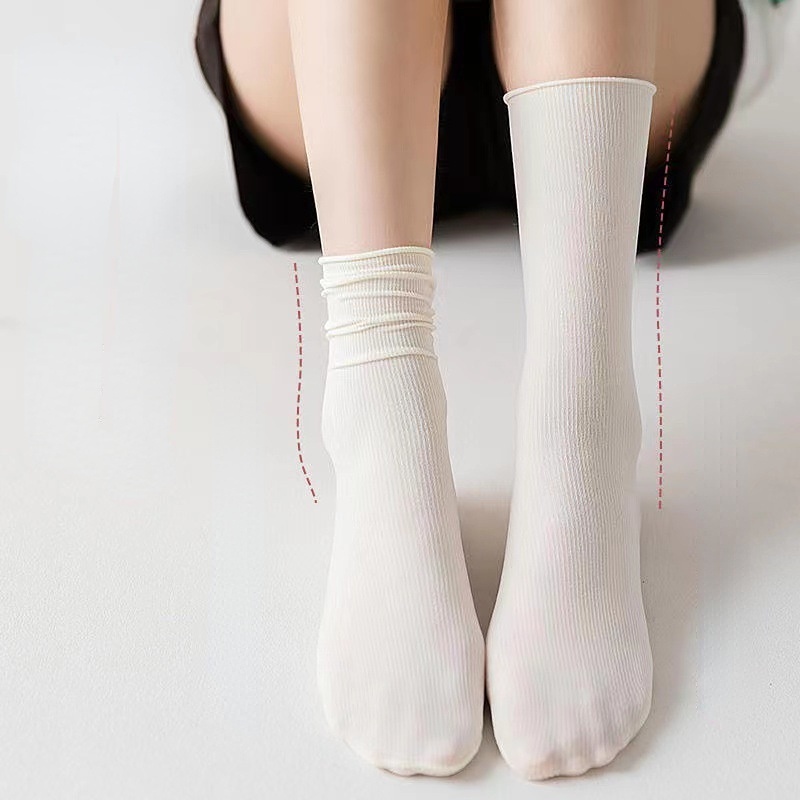 Vớ Mỏng Màu Trơn Cổ Vừa Xếp Chồng Thời Trang Cho Nữ